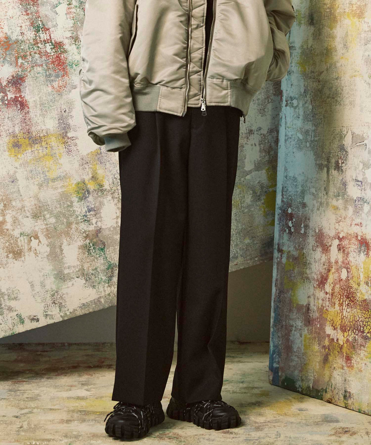 4 Colors Chambray Washable Wool Prime-Wide One Tuck Wide Pants