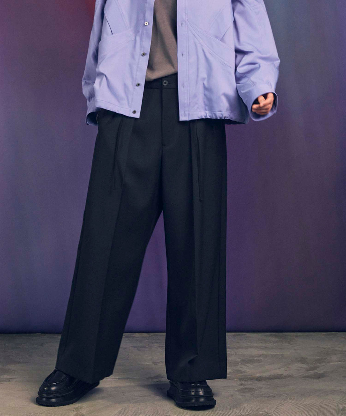 4 Colors Chambray Washable Wool Prime-Wide Two Tuck Wide Pants