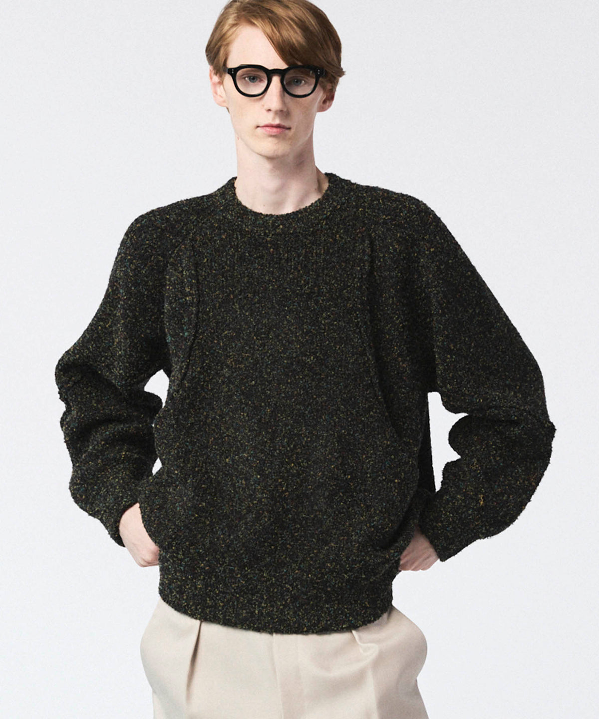 Melange Boucle Crew Neck Prime-Over Knit Pullover