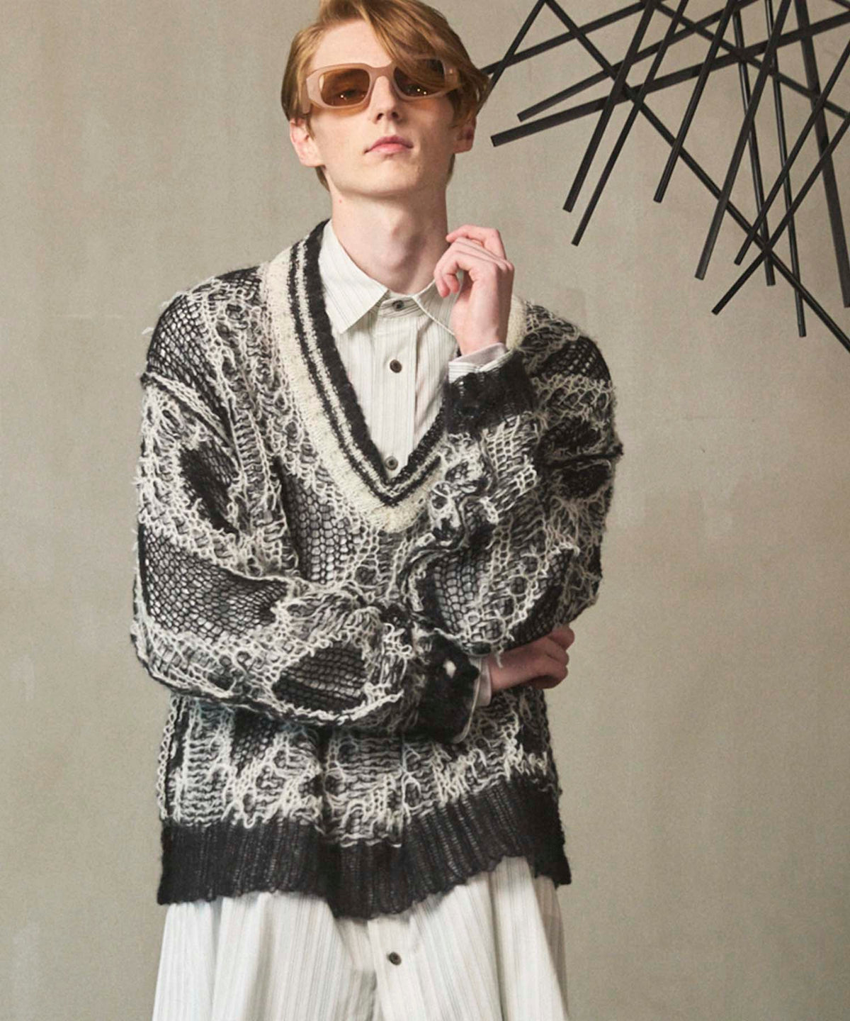 Mohair Sheer V-Neck Knit Pullover