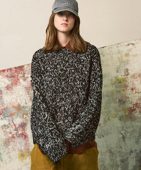 Tape Yarn Mix Hand Knitting Prime-Over Crew Neck Knit Pullover