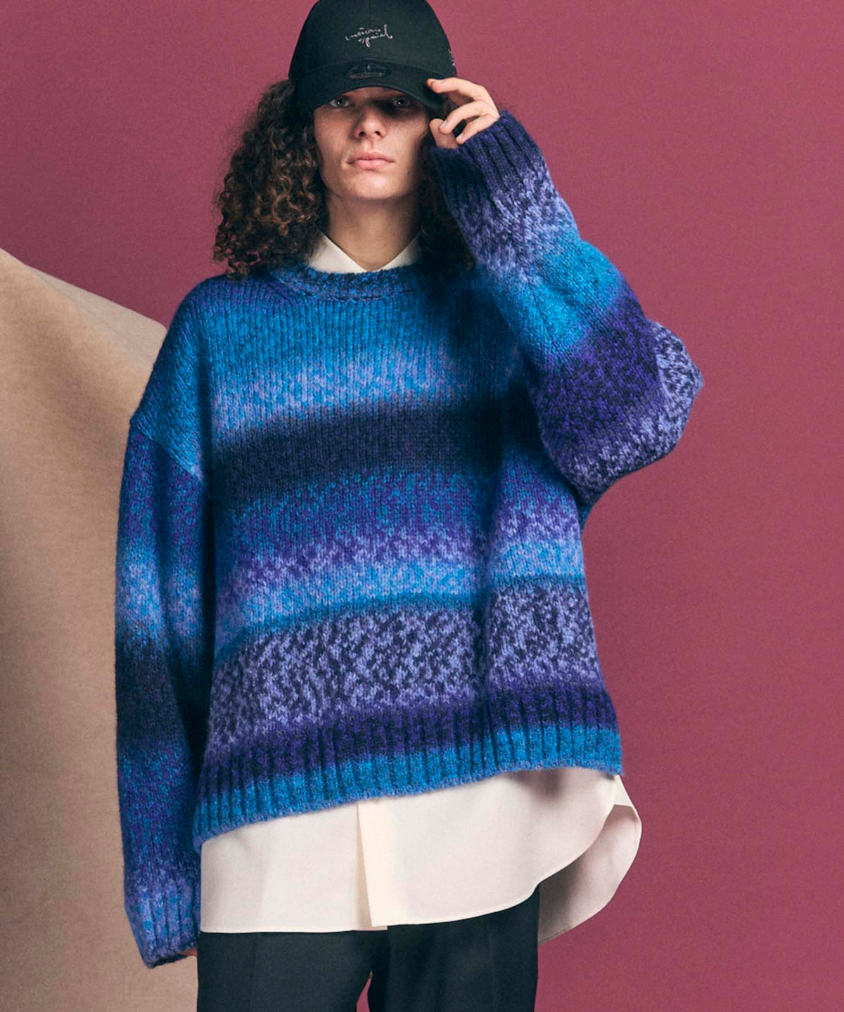 【24AW PRE-ORDER】PINORI Long Space-Dye Gradation Prime-Over Crew Neck Knit PullOver