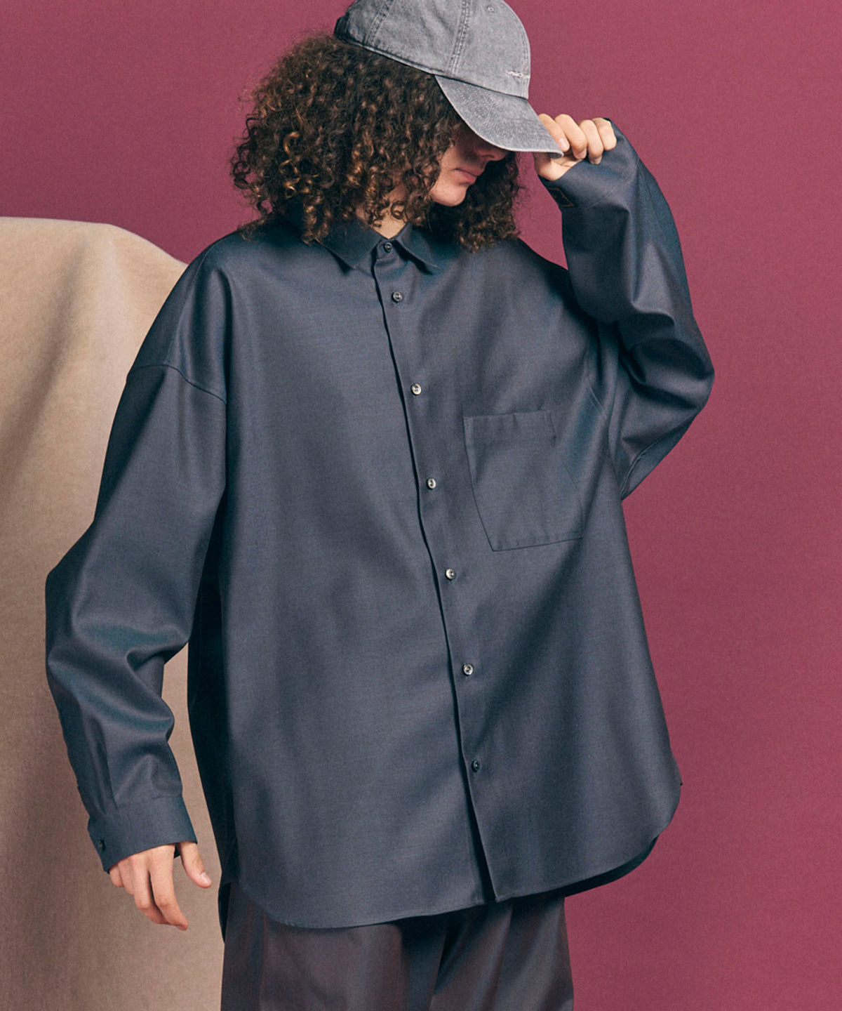 4 가지 색상 Chambray Washable Wool Prime-Over Reglar 칼라 셔츠