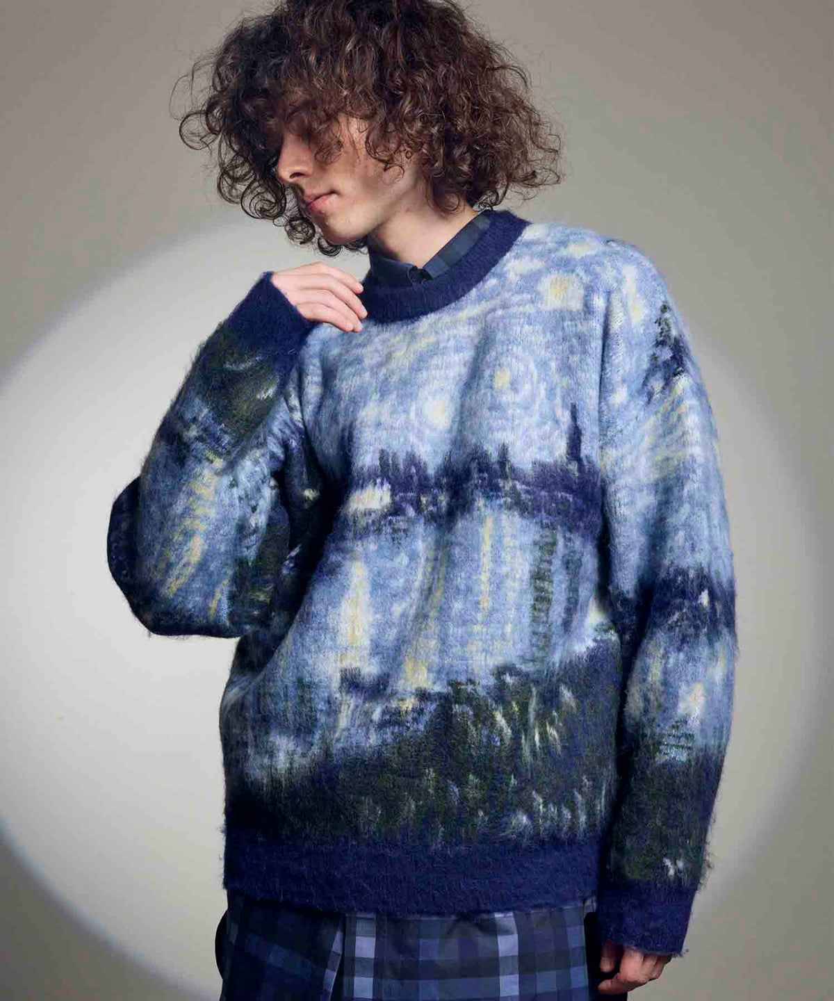 Prime-Over Landscape Painting Crew Neck Knit Pullover