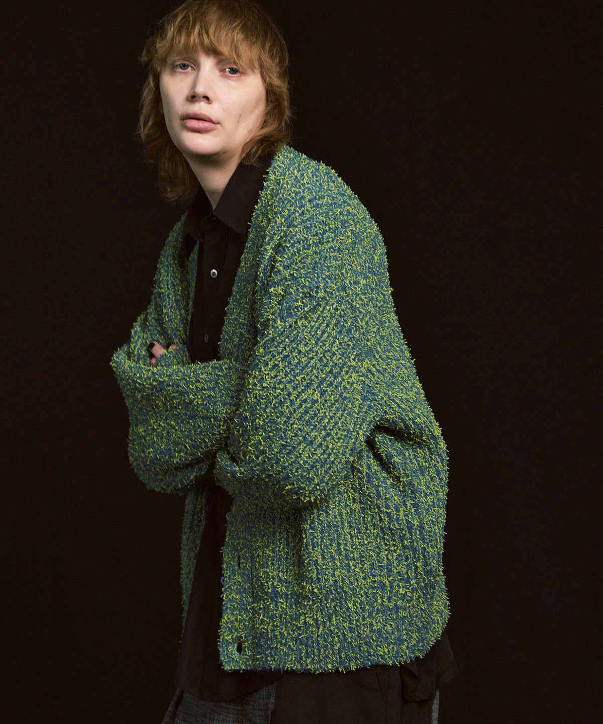 【PRE-ORDER】Mix Color Fancy Yarn Prime-Over Knit Cardigan