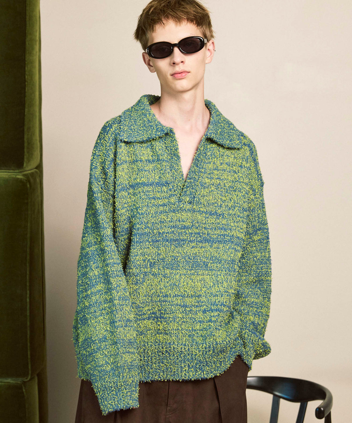 Mix Color Fancy Yarn Prime-Over Skipper Knit Pullover