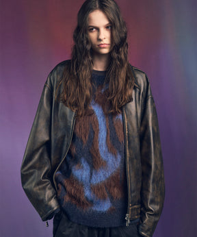 양 가죽 싱글 라이더 칼라 킹 재킷