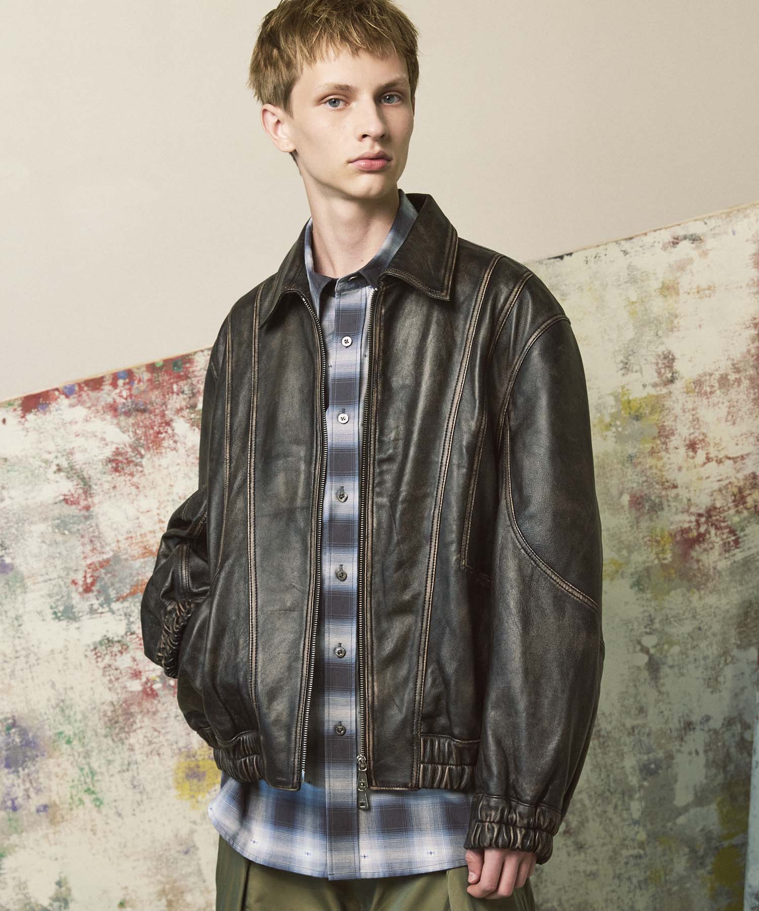 Sheep Leather Single Collard Blouson