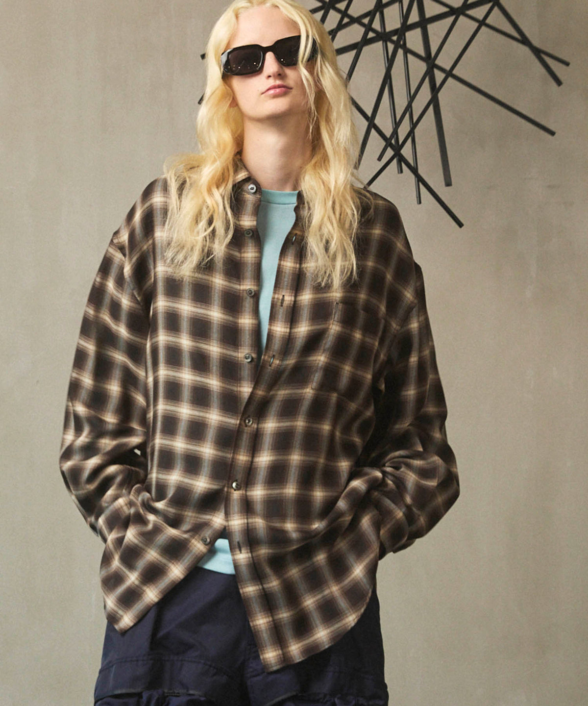 Prime-Over Ombre Check Regular Collar Shirt Coat