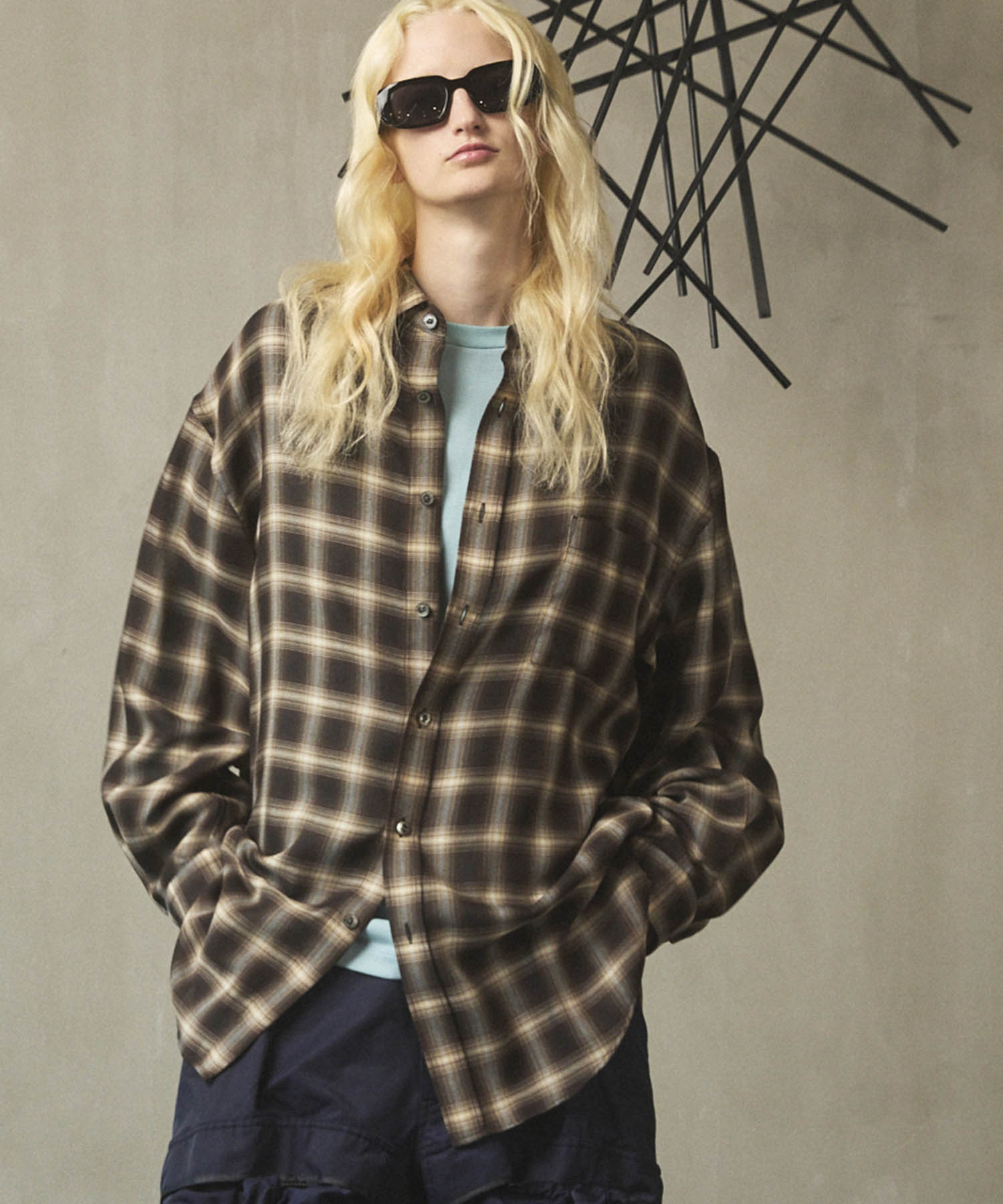 Prime-Over Ombre 점검 일반 칼라 셔츠 코트