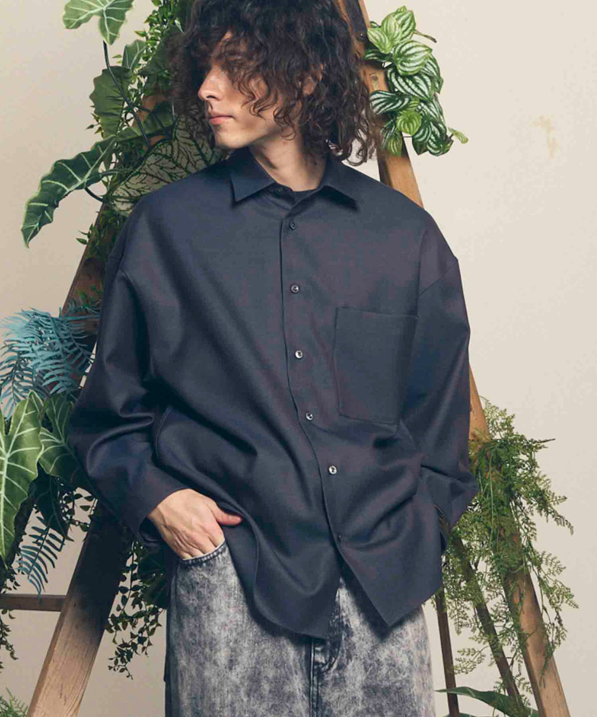 【25SS PRE-ORDER】4 Colors Chambray Washable Wool Prime-Over Regular Collar Shirt