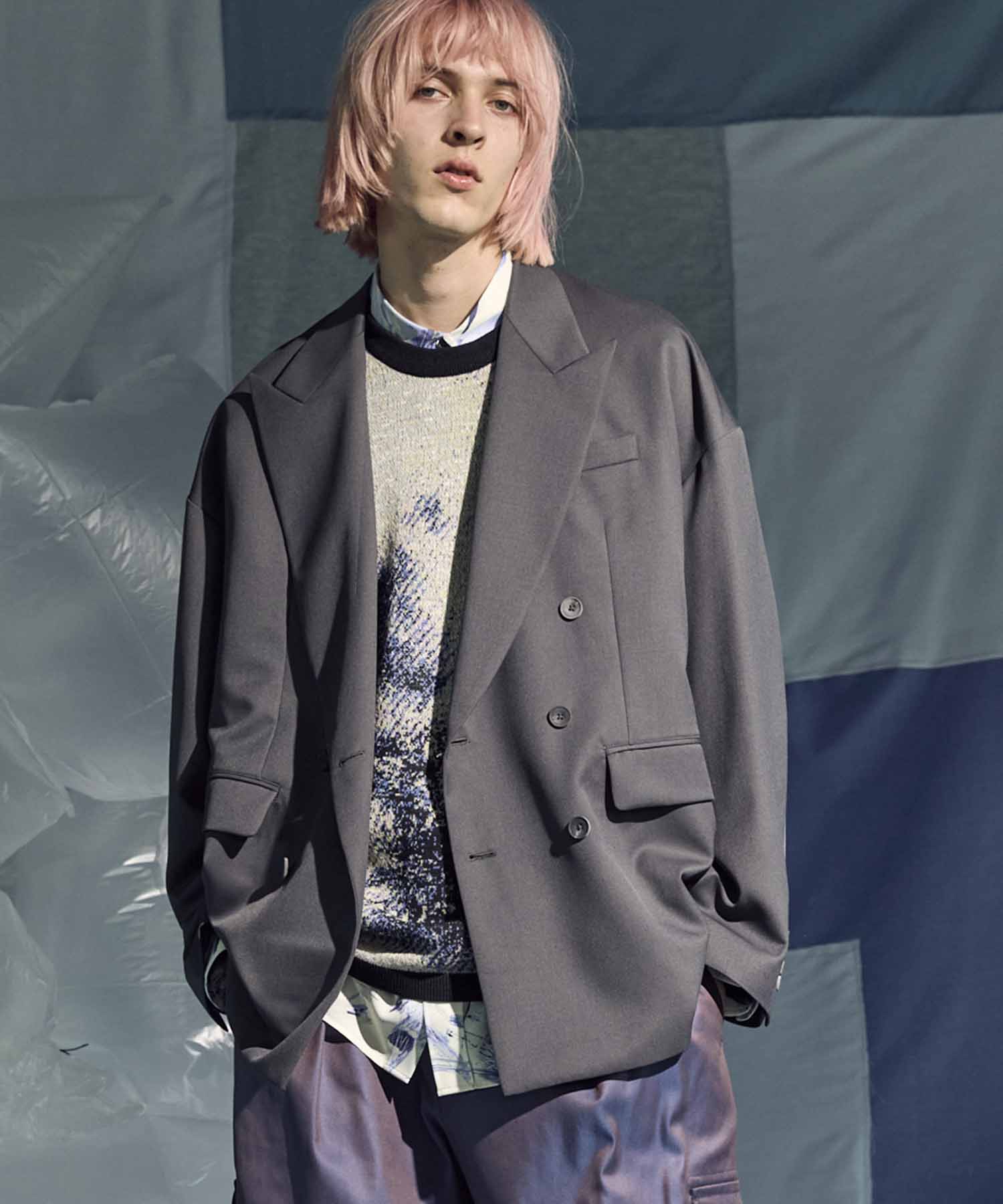 Wool Mix Smooth Prime-Over Peaked Lapel Double Tailored Jacket