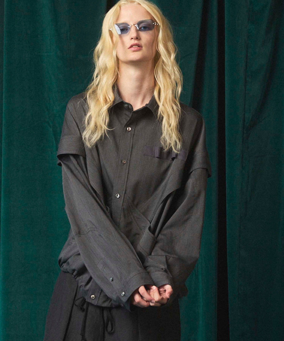 Prime-Over Curved Curve switching Regular Collar Shirt Blouson