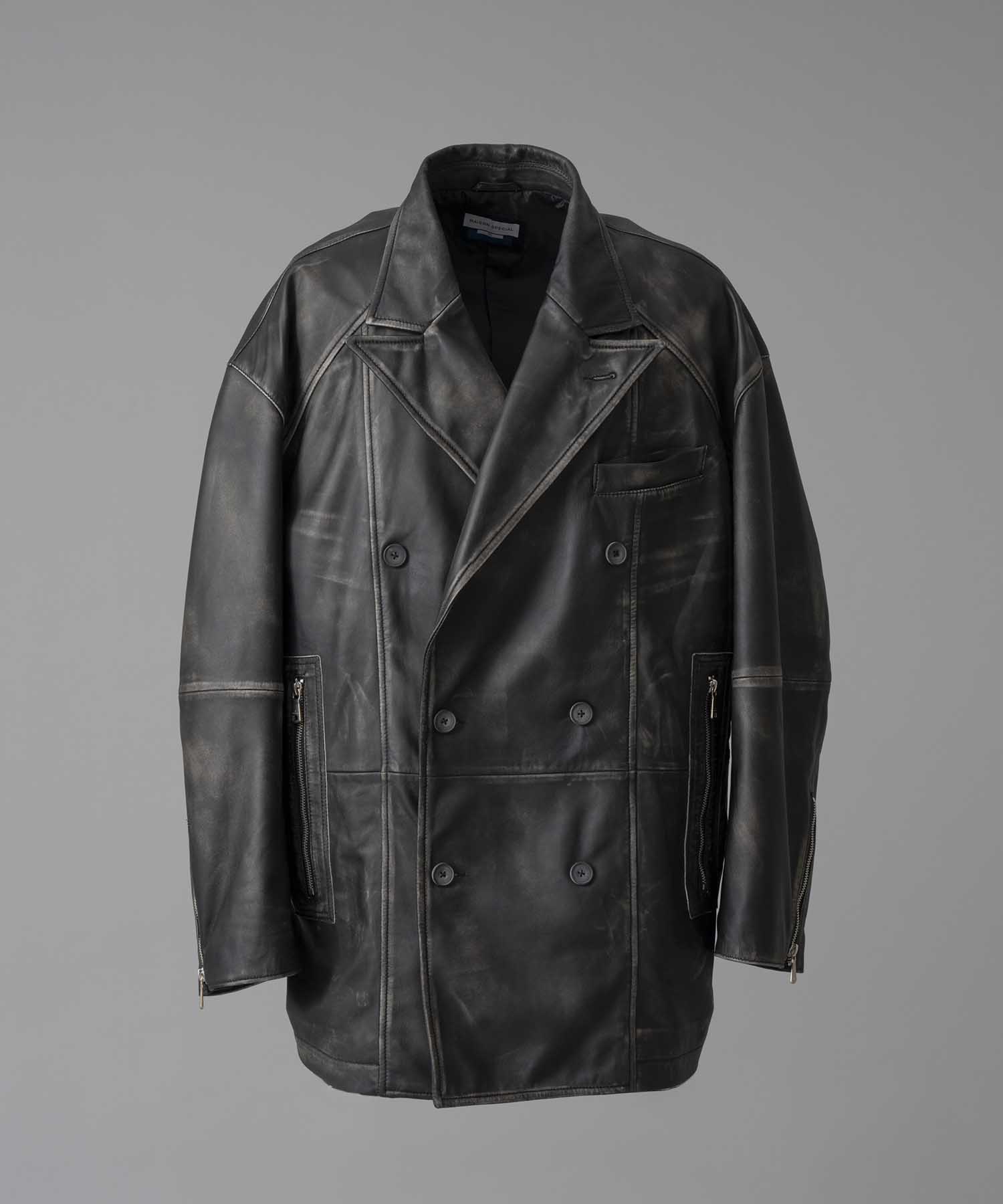 [24AW Pre-Order] Sheep Leather Prime-Over Pea Coat