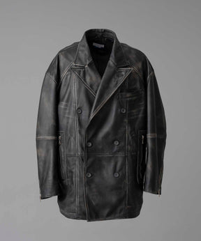 [24AW Pre-Order] Sheep Leather Prime-Over Pea Coat