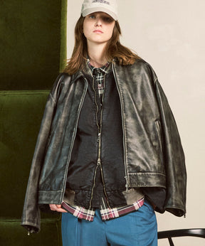 양 가죽 싱글 라이더 칼라 킹 재킷