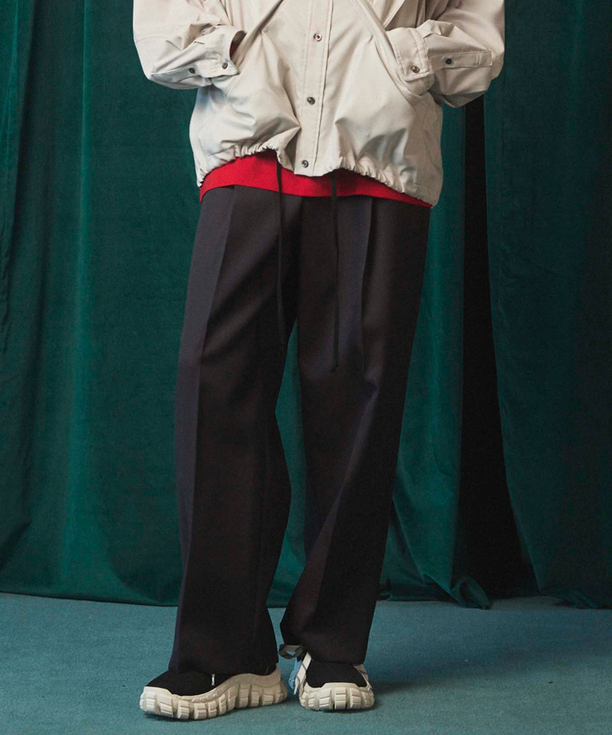 4 Colors Chambray Washable Wool Prime-Wide One Tuck Wide Pants