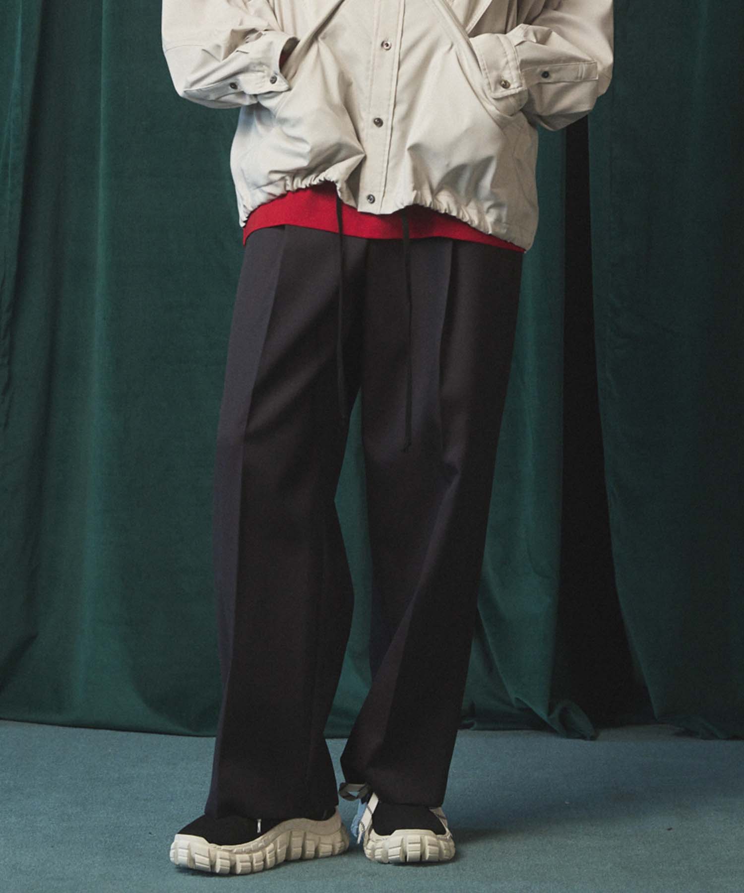 4 Colors Chambray Washable Wool Prime-Wide One Tuck Wide Pants