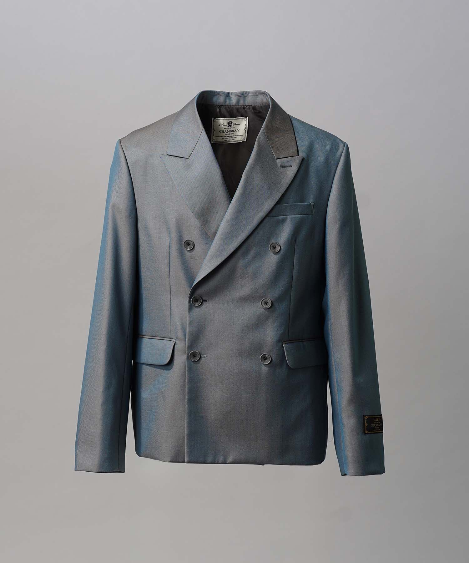 4 색 샹 브레이 세탁 가능한 양모 피크 라펠 더블 가슴 재킷