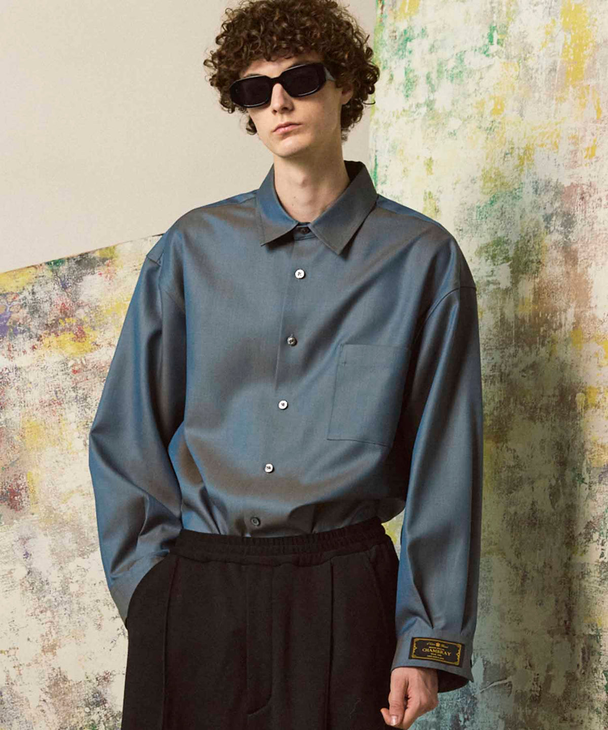 4 Colors Chambray Washable Wool Prime-Over Regular Collar Shirt Coat