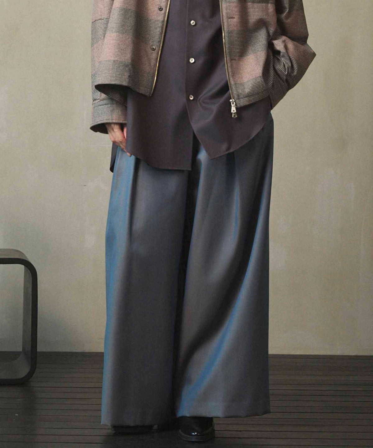 4 Colors Chambray Washable Wool Baggy Wide Pants