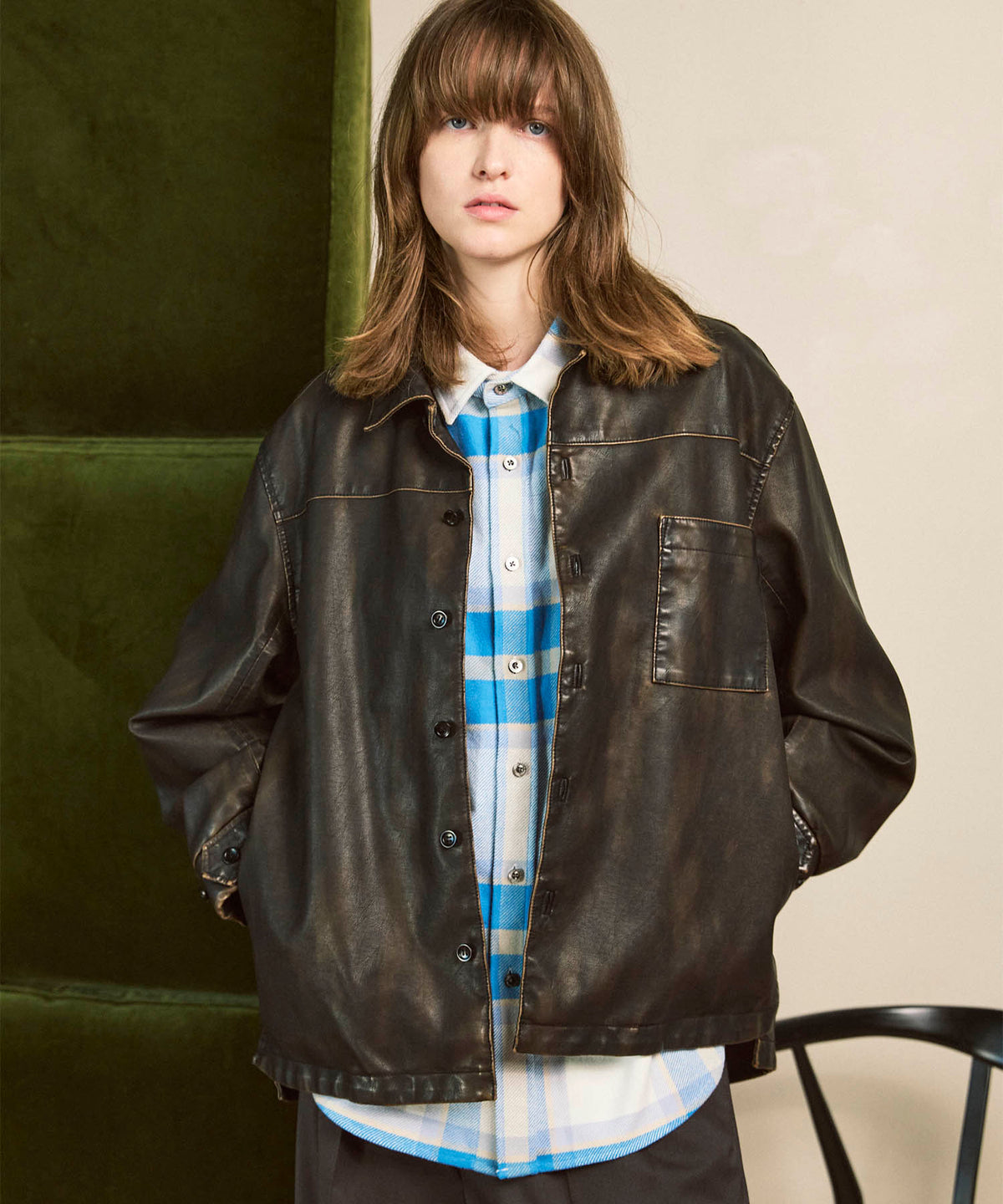 Artificial Leather Prime-Over Shirt Blouson