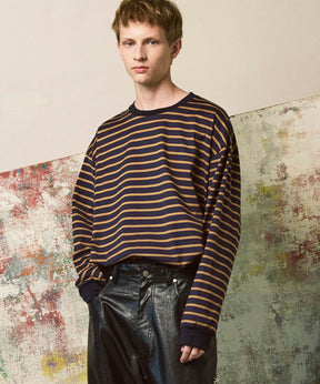 ULTIMA Cotton Border Prime-Over Crew Neck Long Sleeve T-Shirt