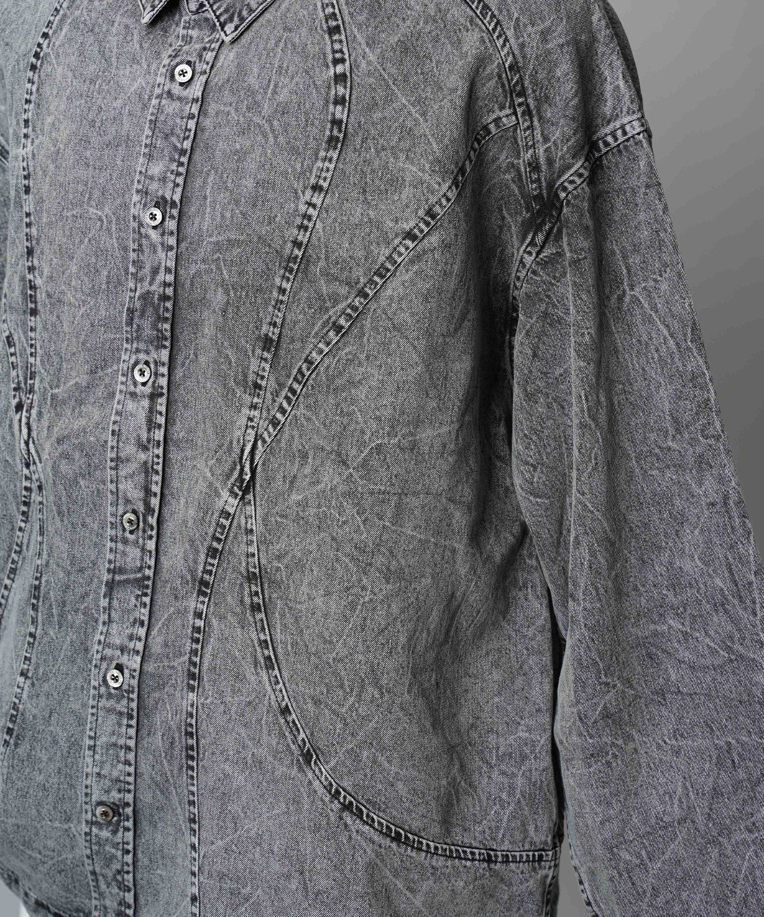 Denim Curved Switching Shirt Blouson