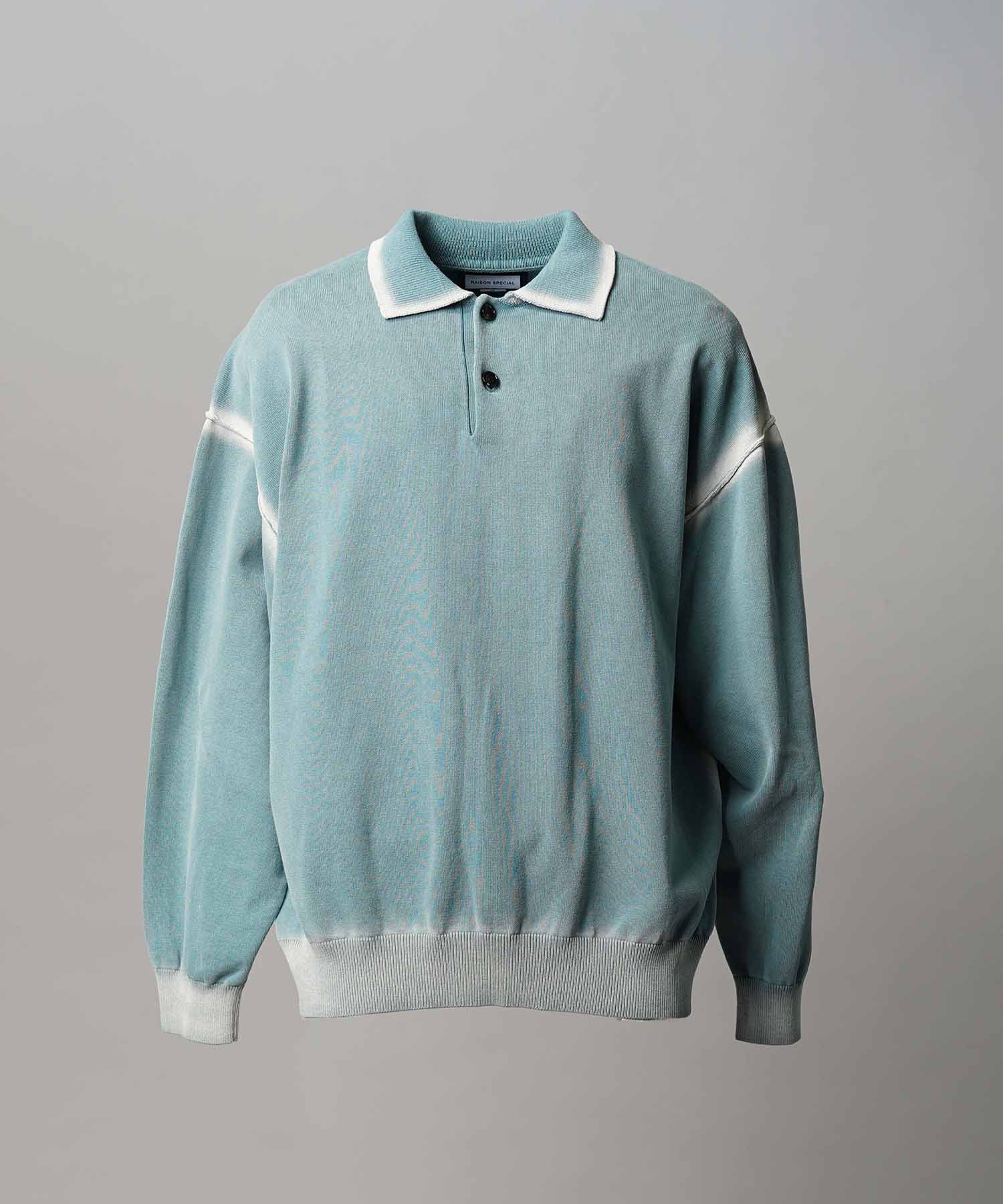 新品　MAISON SPECIAL 長袖ポロシャツ　ブリーチ　1 ライトブルー High Twist Pigment Bleach Prime-Over Long Sleeve Knit Polo Shirt