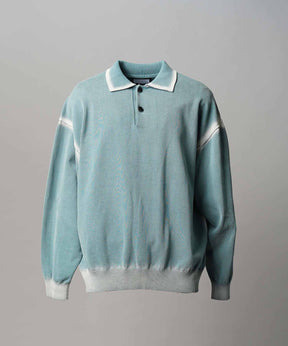 High Twist Pigment Bleach Prime-Over Long Sleeve Knit Polo Shirt