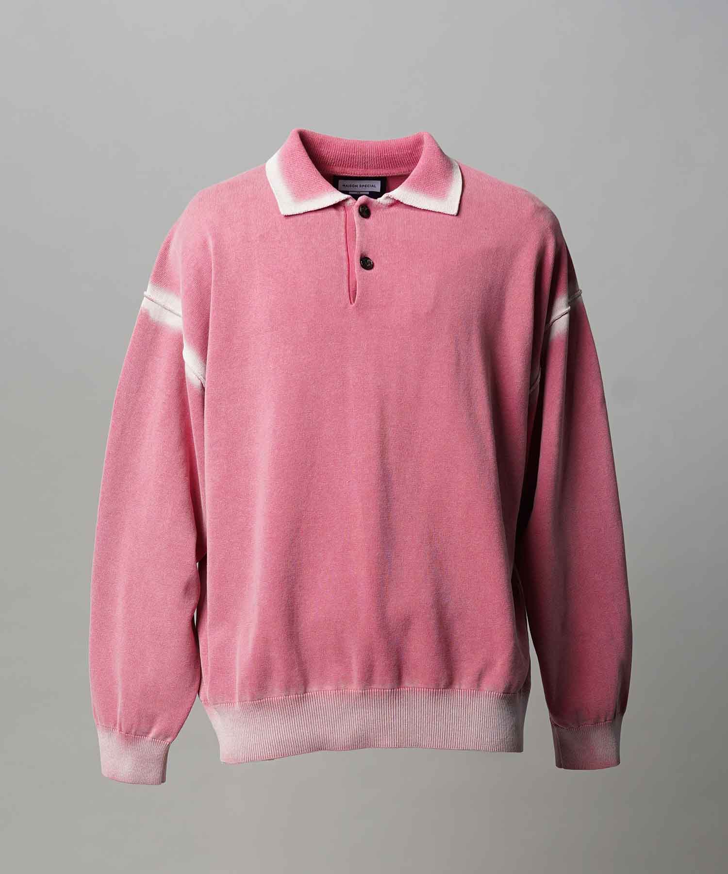 High Twist Pigment Bleach Prime-Over Long Sleeve Knit Polo Shirt