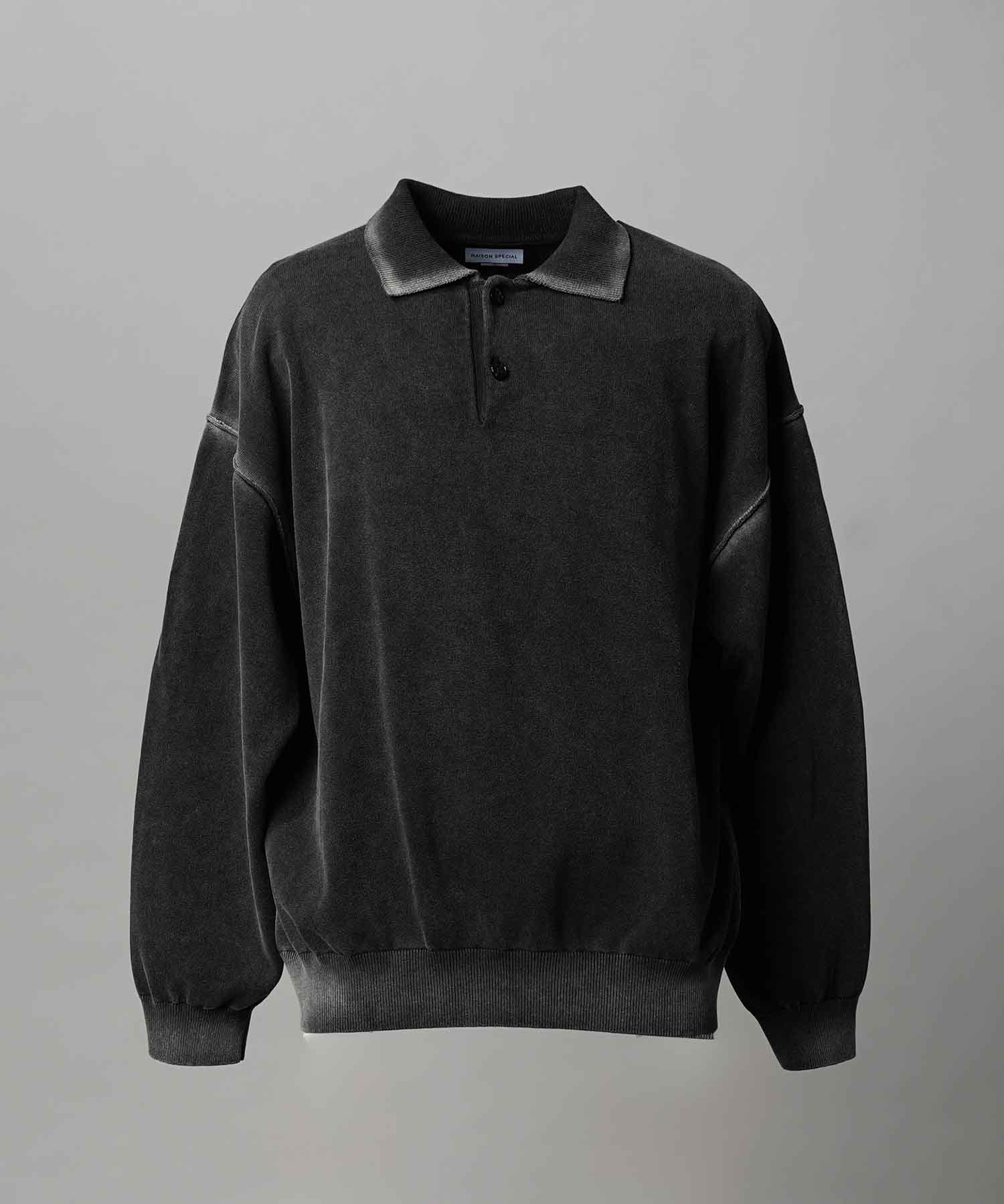 High Twist Pigment Bleach Prime-Over Long Sleeve Knit Polo Shirt