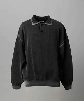 High Twist Pigment Bleach Prime-Over Long Sleeve Knit Polo Shirt