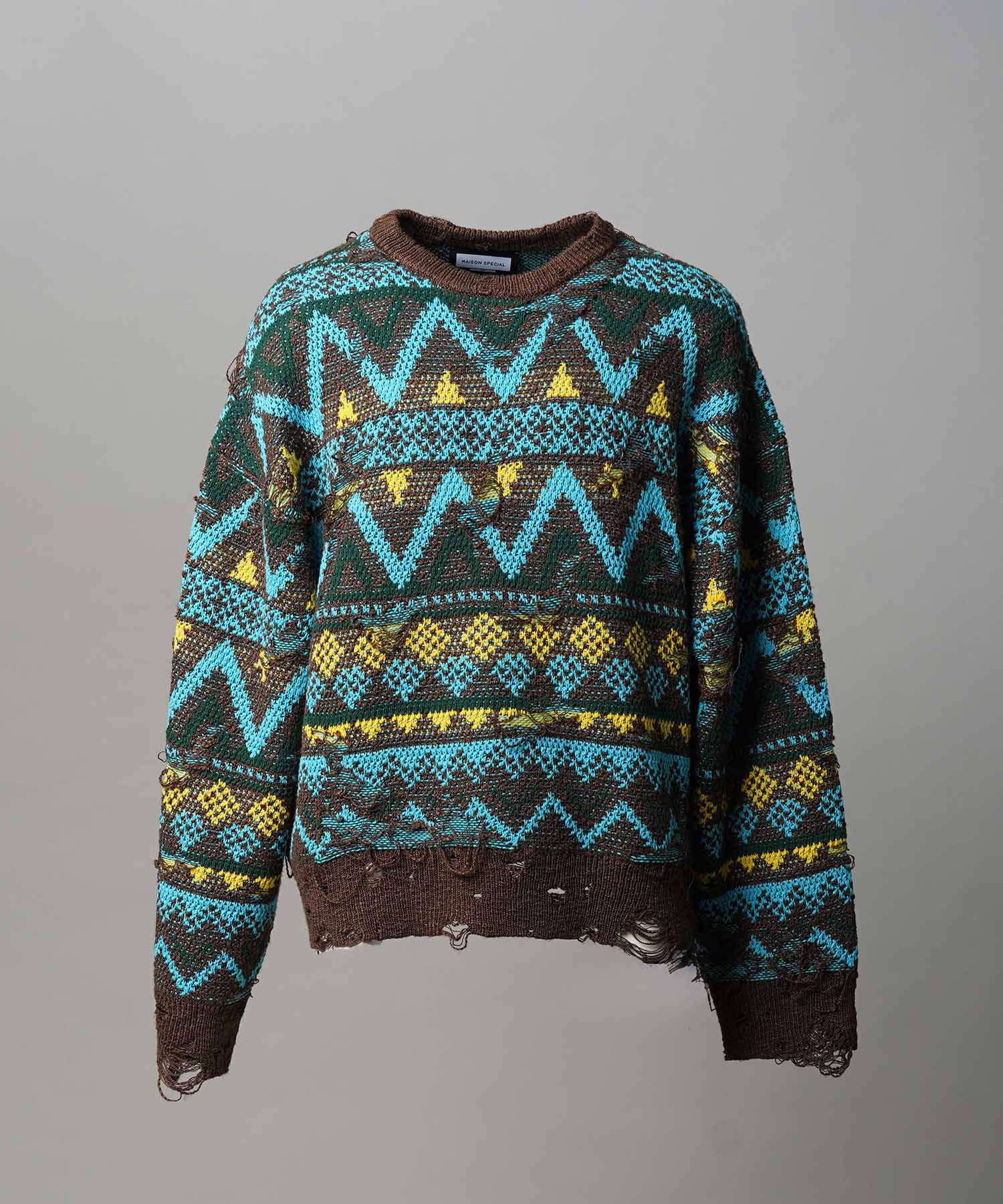 [25AW PRE-ORDER] Nordic Damage Jacquard Prime-Over Crew Neck Knit Pullover