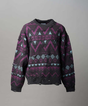 [25AW PRE-ORDER] Nordic Damage Jacquard Prime-Over Crew Neck Knit Pullover