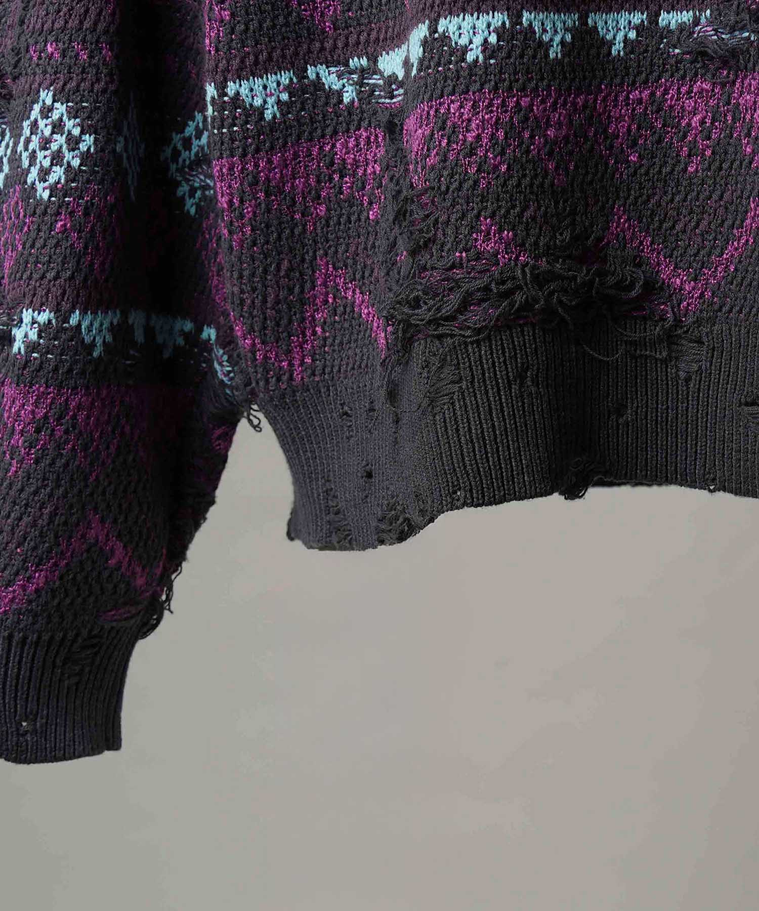 [25AW PRE-ORDER] Nordic Damage Jacquard Prime-Over Crew Neck Knit Pullover