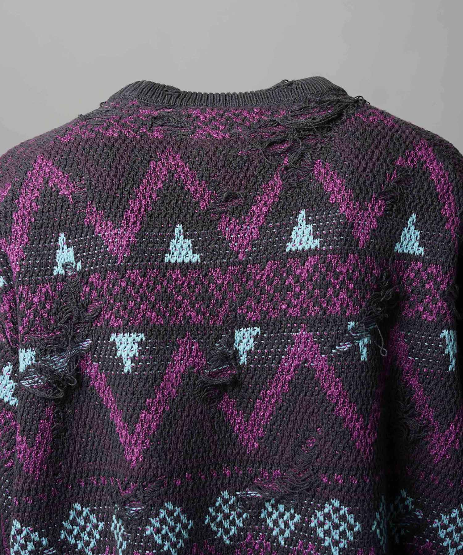 [25AW PRE-ORDER] Nordic Damage Jacquard Prime-Over Crew Neck Knit Pullover