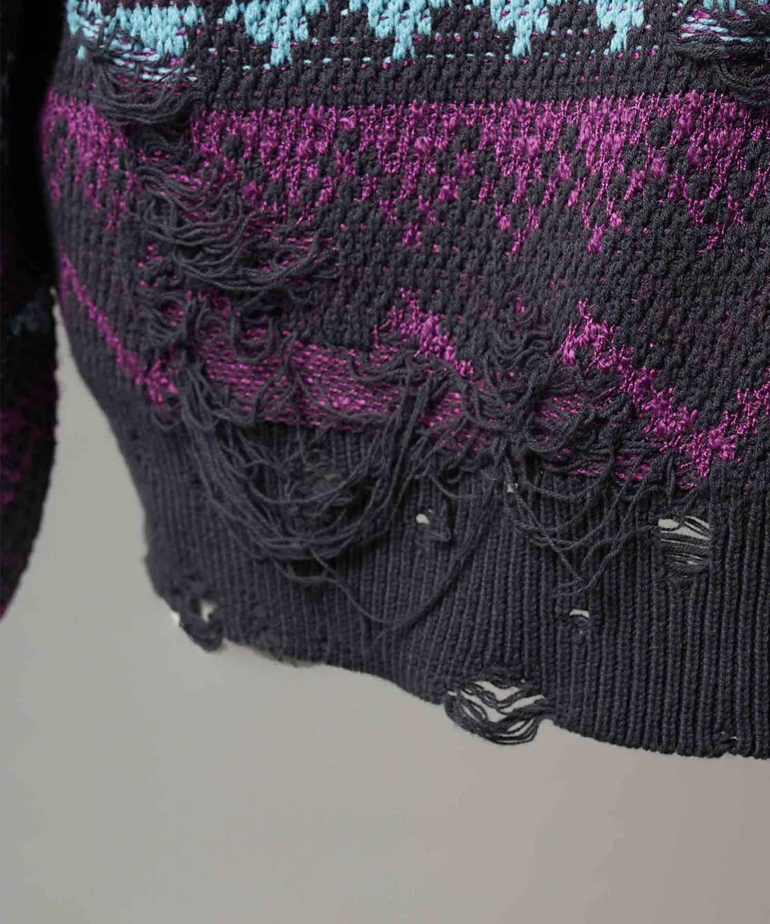 [25AW PRE-ORDER] Nordic Damage Jacquard Prime-Over Crew Neck Knit Pullover