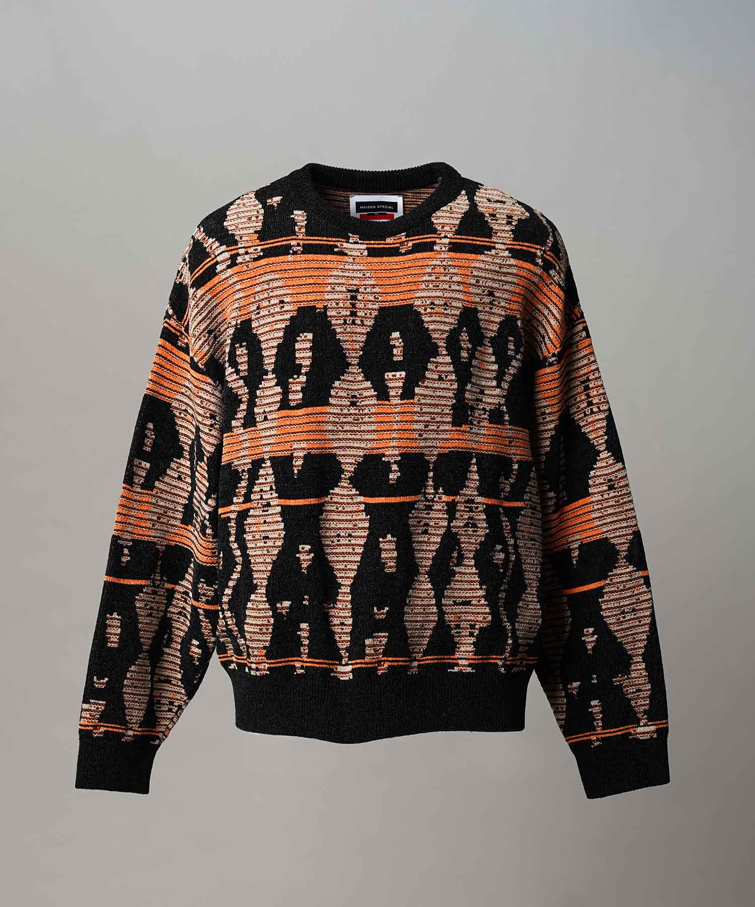 [25AW PRE-ORDER] Rug Pattern Mall Yarn Jacquard Prime-Over Crew Neck Knit Pullover