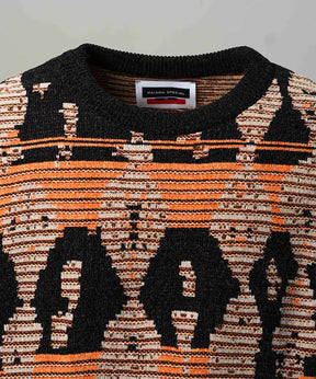 [25AW PRE-ORDER] Rug Pattern Mall Yarn Jacquard Prime-Over Crew Neck Knit Pullover