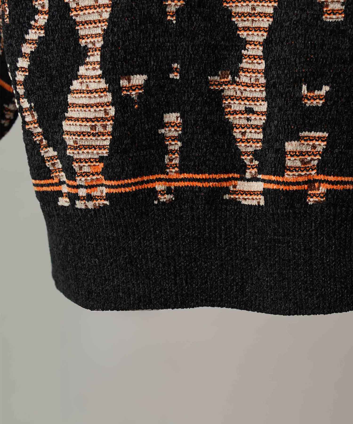 [25AW PRE-ORDER] Rug Pattern Mall Yarn Jacquard Prime-Over Crew Neck Knit Pullover