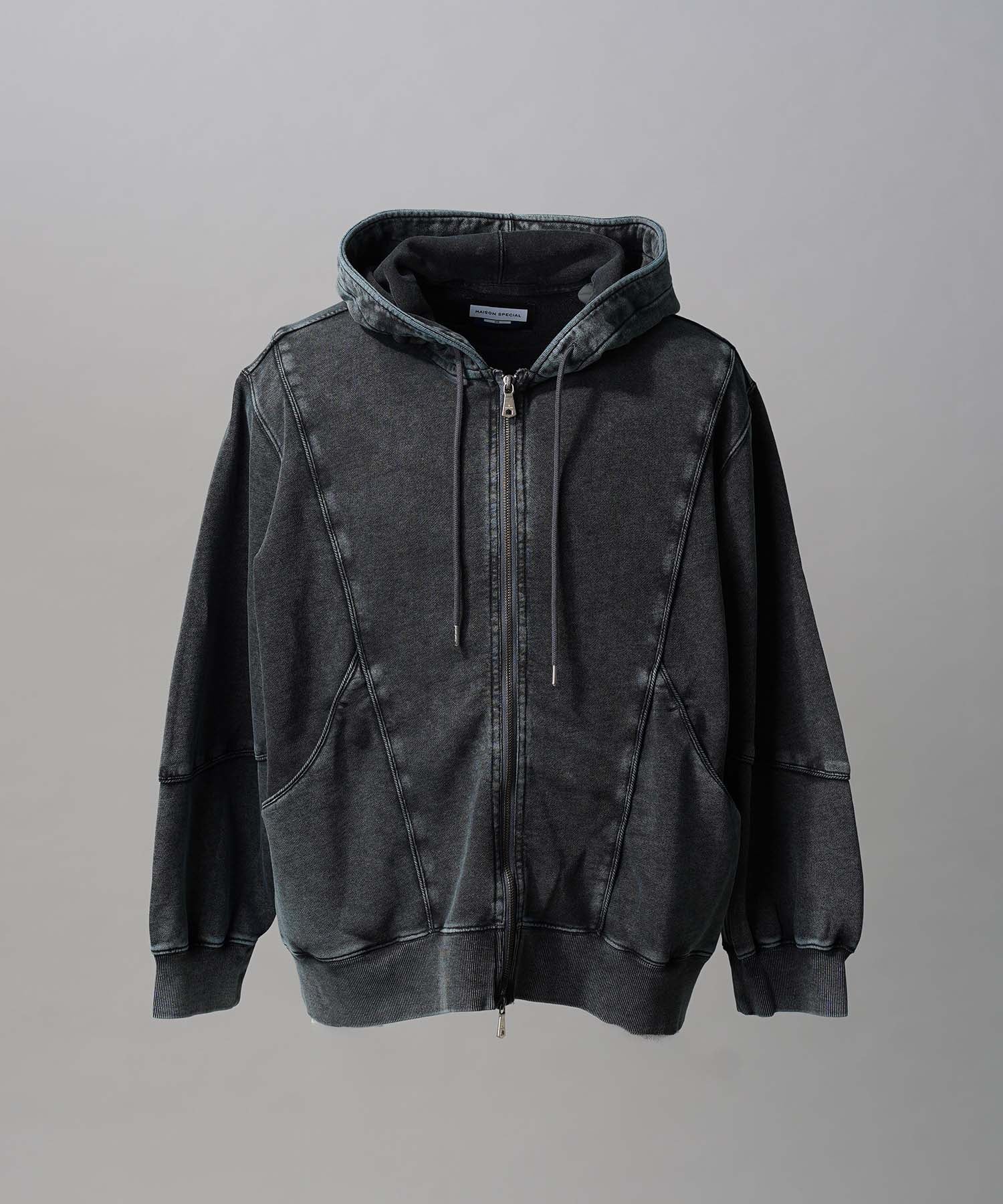 Piping Switching Prime-Over Pigment-dye ZIP Hoodie