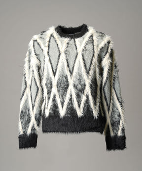 [25AW预订] 7G毛茸茸的jacquard钻石图案Argyle Prime ersere脖子编织套头衫