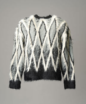 [25AW预订] 7G毛茸茸的jacquard钻石图案Argyle Prime ersere脖子编织套头衫