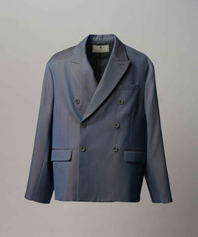 4种颜色Chambray可洗的羊毛峰峰翻领双胸夹克