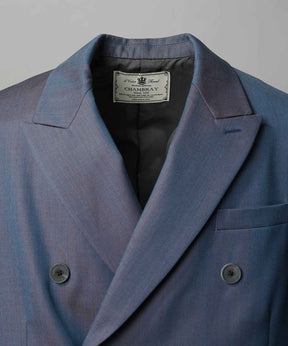 4种颜色Chambray可洗的羊毛峰峰翻领双胸夹克