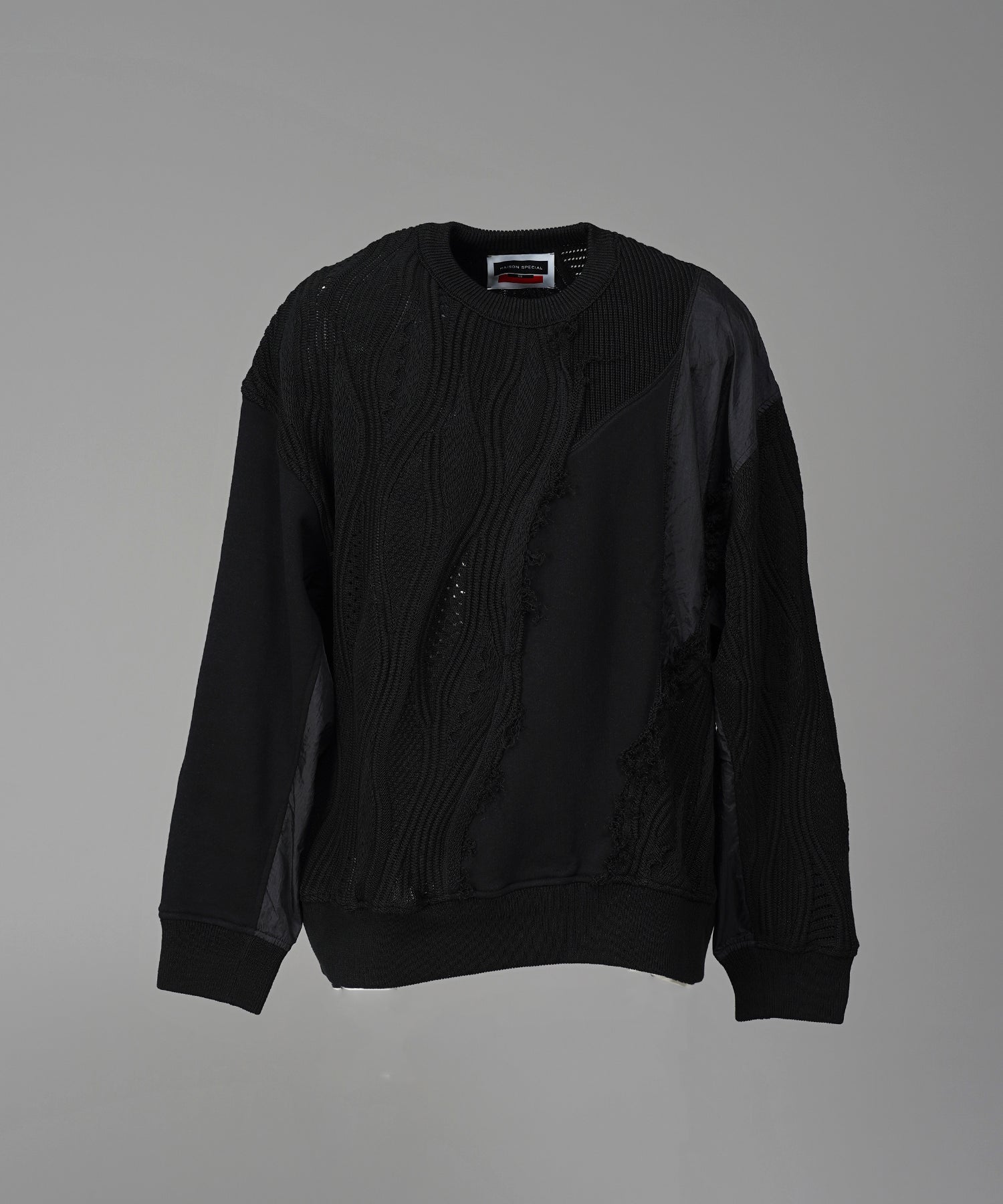 Different Material Docking Prime-Over 3D Knit Pullover