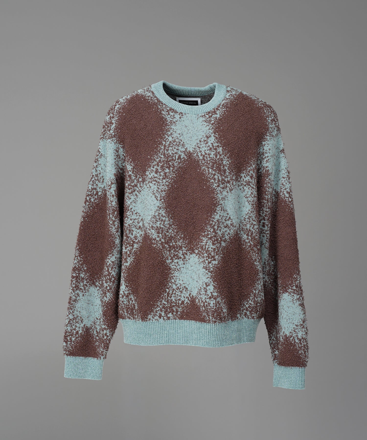 Fancy Yarn Prime-Over Argyle Crew Neck Knit Pullover