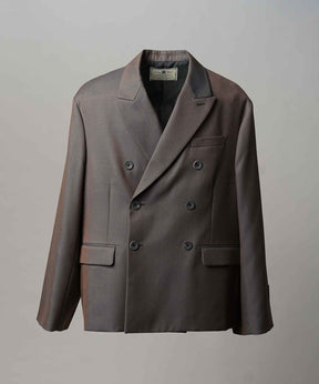 4种颜色Chambray可洗的羊毛峰峰翻领双胸夹克