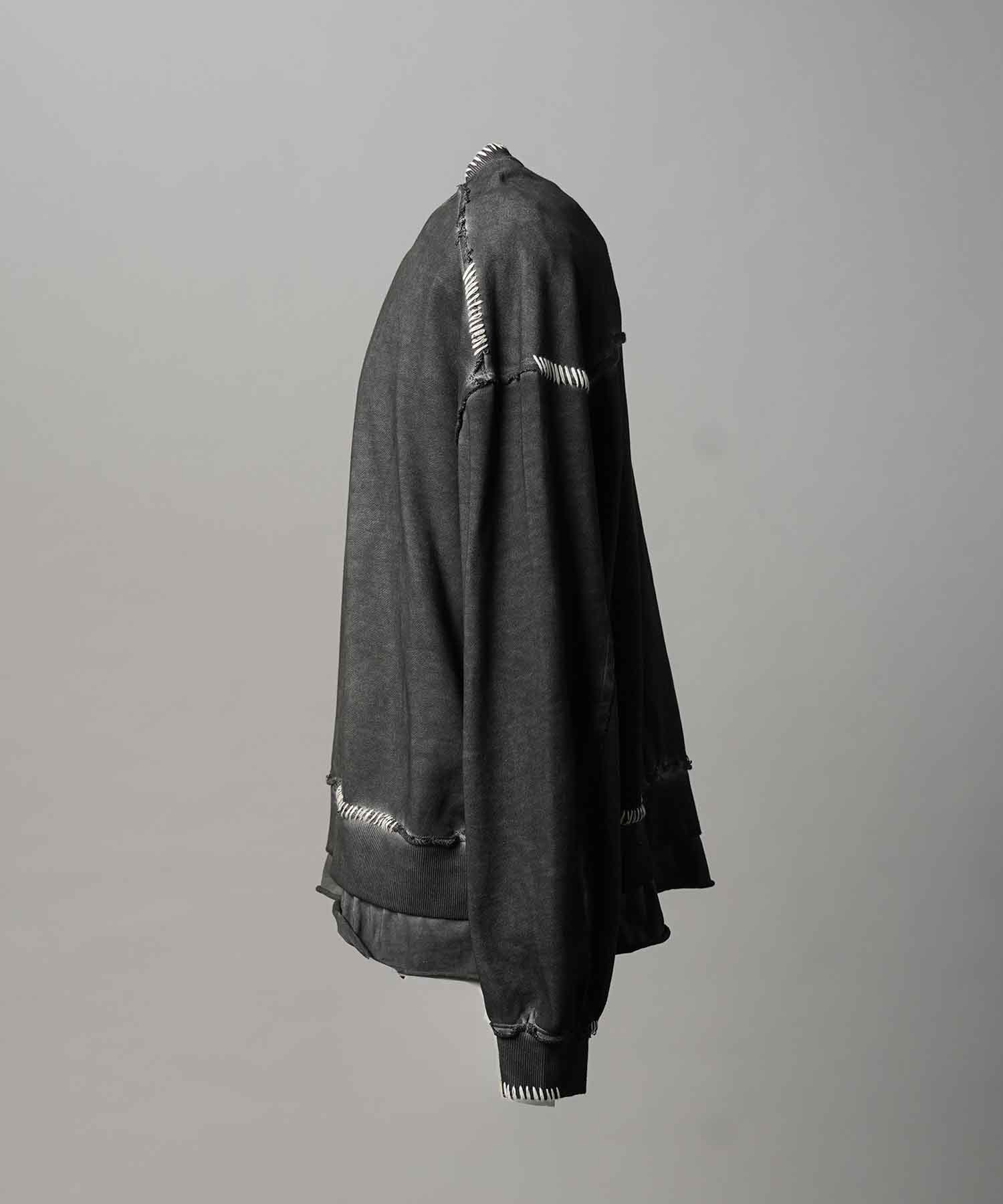 重量重量汗水绣花损伤超染色船员脖子套头衫